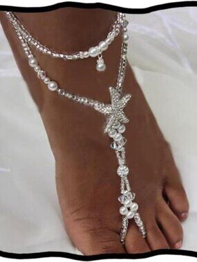 Crystal Anklet White Starfish Ankle Chains Bohemian Beach Pearl Barefoot Sexy